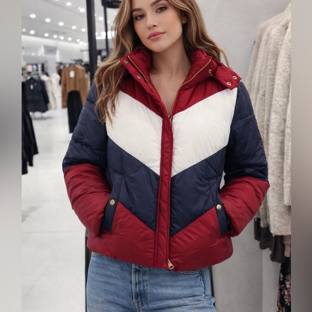 J. Crew Colorblock Chevron Women's puffer jacket size xs